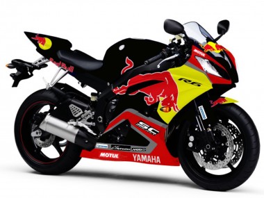 Carenados Moto Yamaha YZF R6 2006-2007 - Negro Brillante Amarillo Rojo Bull Motul
