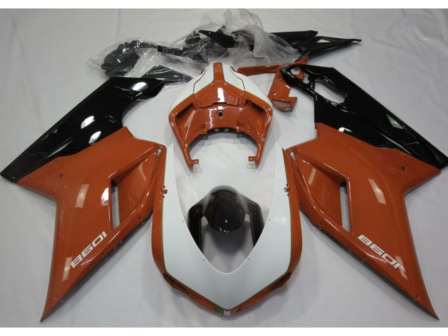 Naranja Brillante & Blanco 07-14 Ducati 848 1098 1198 Carenado Moto Naranja Brillante & Blanco 07-14 Ducati 848 1098 1198 Carenado Moto