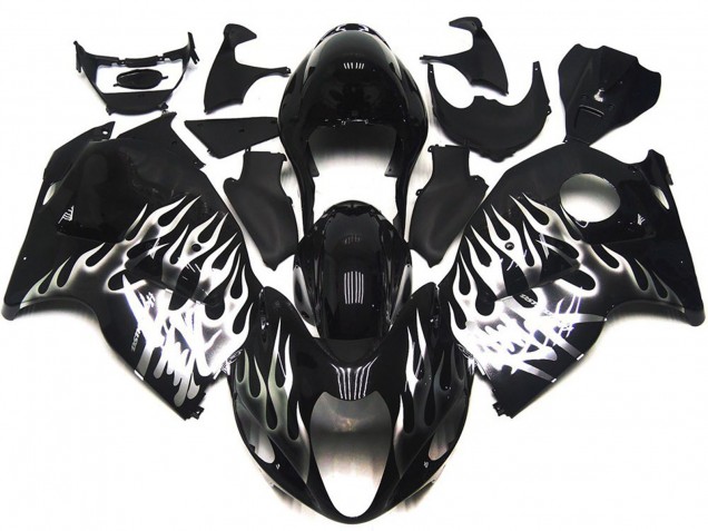 Negro Brillante Con Plata Llama 97-07 GSXR 1300 Carenado Moto