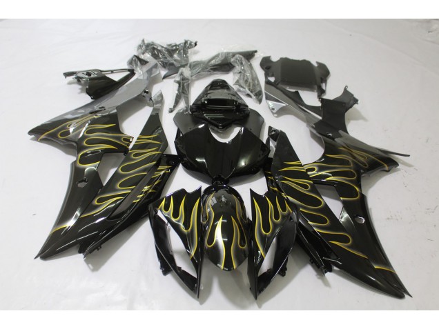 Negro Brillante & Llama 08-16 R6 Carenado Moto Negro Brillante & Llama 08-16 R6 Carenado Moto