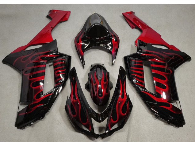 Negro Brillante & Rojo Llama 07-08 ZX6R Carenado Moto Negro Brillante & Rojo Llama 07-08 ZX6R Carenado Moto