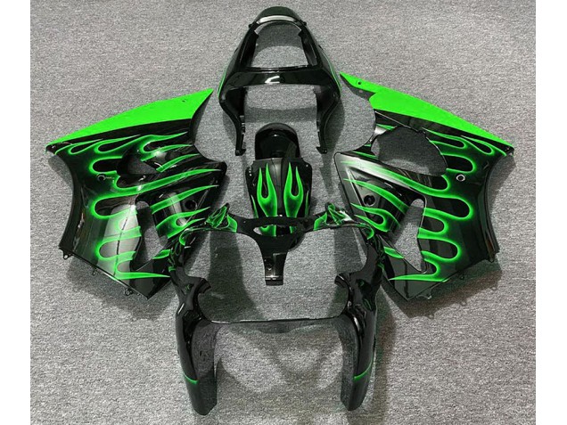 Negro Brillante & Verde Llama 00-02 ZX6R Carenado Moto Negro Brillante & Verde Llama 00-02 ZX6R Carenado Moto