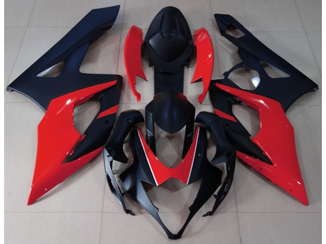 Negro Mate & Rojo 05-06 GSXR 1000 Carenado Moto Negro Mate & Rojo 05-06 GSXR 1000 Carenado Moto