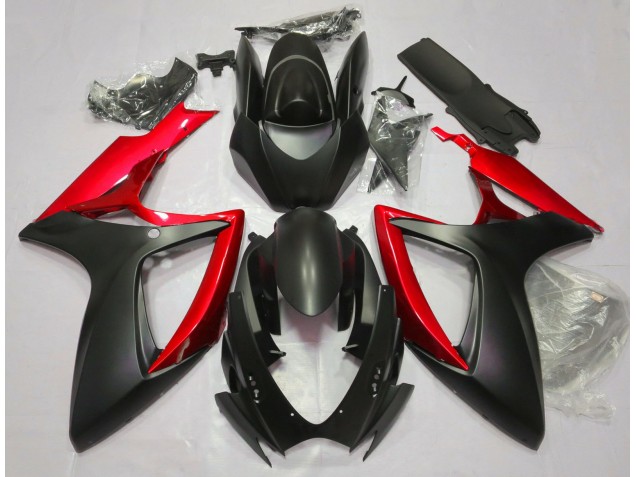 Negro Mate & Rojo 06-07 GSXR 600-750 Carenado Moto Negro Mate & Rojo 06-07 GSXR 600-750 Carenado Moto
