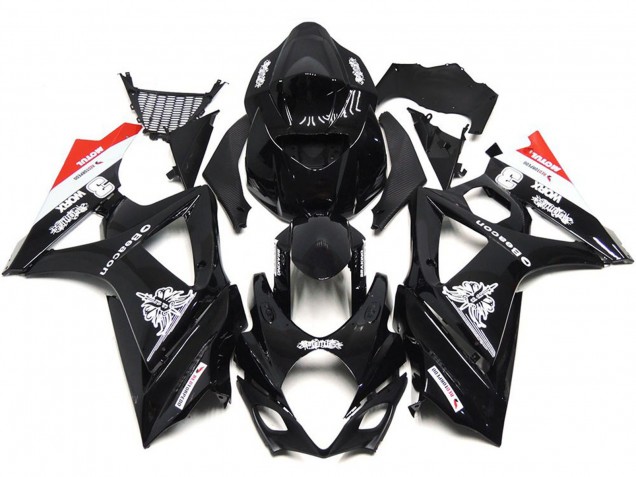 Negro Personalizado Con Un Toque De Blanco & Rojo 07-08 GSXR 1000 Carenado Moto Negro Personalizado Con Un Toque De Blanco & Rojo 07-08 GSXR 1000 Carenado Moto