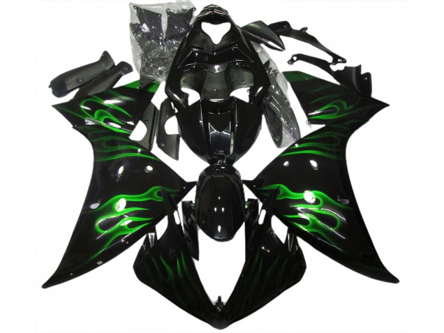 Negro & Verde Llama 09-11 R1 Carenado Moto Negro & Verde Llama 09-11 R1 Carenado Moto