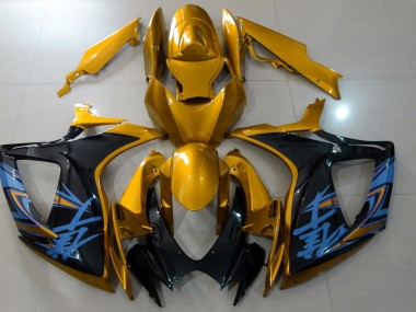 Oro Brillante & Negro 06-07 GSXR 600-750 Carenado Moto