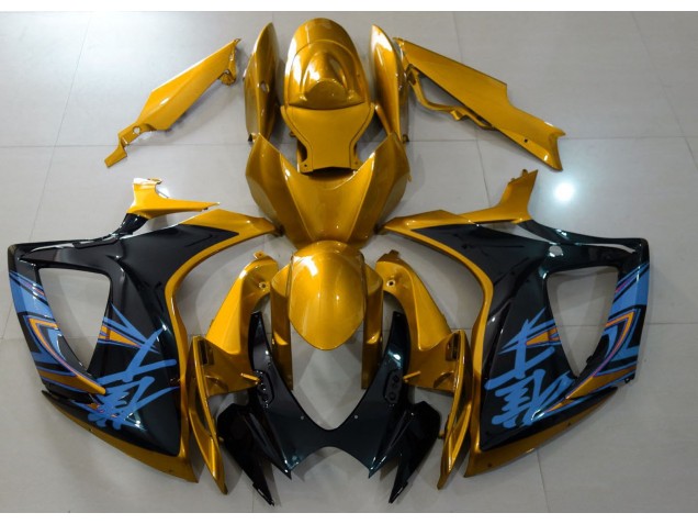 Oro Brillante & Negro 06-07 GSXR 600-750 Carenado Moto Oro Brillante & Negro 06-07 GSXR 600-750 Carenado Moto