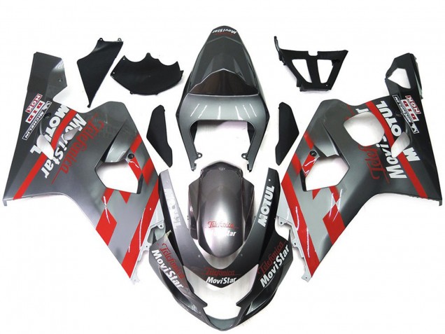 Plata & Rojo Movistar 04-05 GSXR 600-750 Carenado Moto Plata & Rojo Movistar 04-05 GSXR 600-750 Carenado Moto