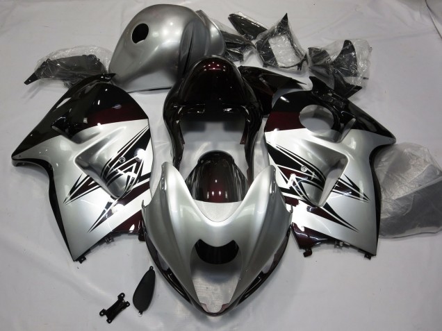 Plata & Rojo Oscuro 97-07 GSXR 1300 Carenado Moto Plata & Rojo Oscuro 97-07 GSXR 1300 Carenado Moto