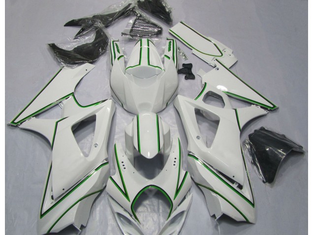 Raya Pin Verde Blanco Brillante 07-08 GSXR 1000 Carenado Moto Raya Pin Verde Blanco Brillante 07-08 GSXR 1000 Carenado Moto