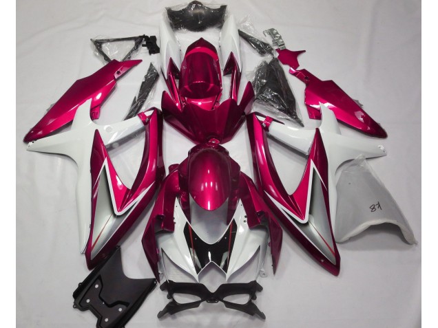 Rojo Brillante & Blanco 08-10 GSXR 600-750 Carenado Moto Rojo Brillante & Blanco 08-10 GSXR 600-750 Carenado Moto