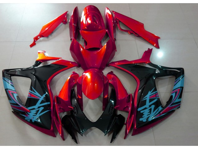 Rojo Brillante & Negro 06-07 GSXR 600-750 Carenado Moto Rojo Brillante & Negro 06-07 GSXR 600-750 Carenado Moto