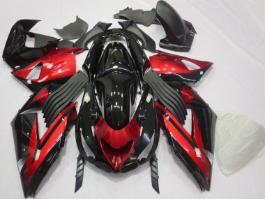 Rojo Brillante & Negro Liso 06-11 ZX14R Carenado Moto