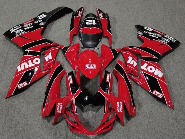 Rojo Brillante & Negro Motul 11-24 GSXR 600-750 Carenado Moto Rojo Brillante & Negro Motul 11-24 GSXR 600-750 Carenado Moto