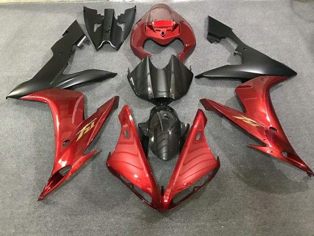 Rojo Granate & Estilo Fibra De Carbono 04-06 R1 Carenado Moto Rojo Granate & Estilo Fibra De Carbono 04-06 R1 Carenado Moto