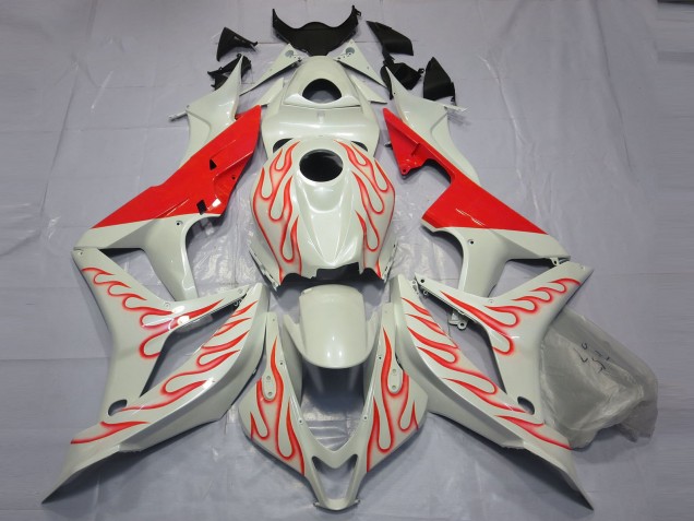 Rojo Llama Sobre Blanco 07-08 CBR600RR Carenado Moto Rojo Llama Sobre Blanco 07-08 CBR600RR Carenado Moto