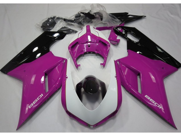 Rosa Brillante & Blanco 07-14 Ducati 848 1098 1198 Carenado Moto Rosa Brillante & Blanco 07-14 Ducati 848 1098 1198 Carenado Moto