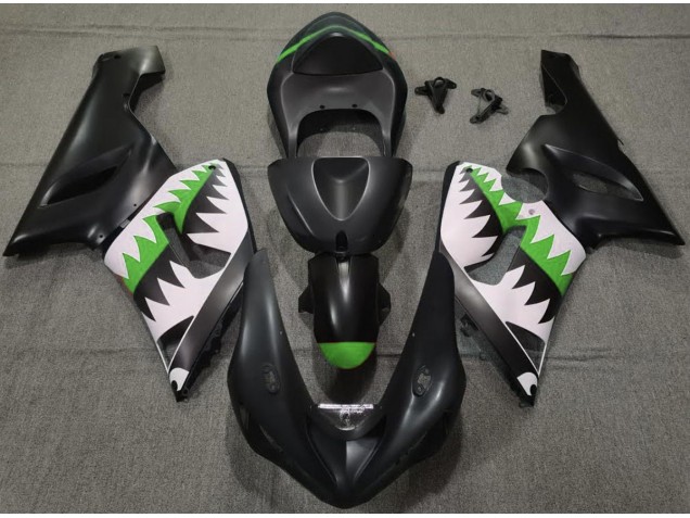 Tiburón Negro Mate & Verde 05-06 ZX6R Carenado Moto Tiburón Negro Mate & Verde 05-06 ZX6R Carenado Moto