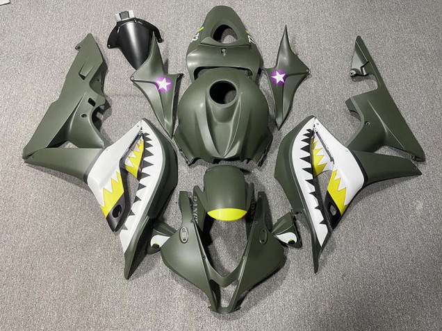 Tiburón Verde Mate & Amarillo 07-08 CBR600RR Carenado Moto Tiburón Verde Mate & Amarillo 07-08 CBR600RR Carenado Moto
